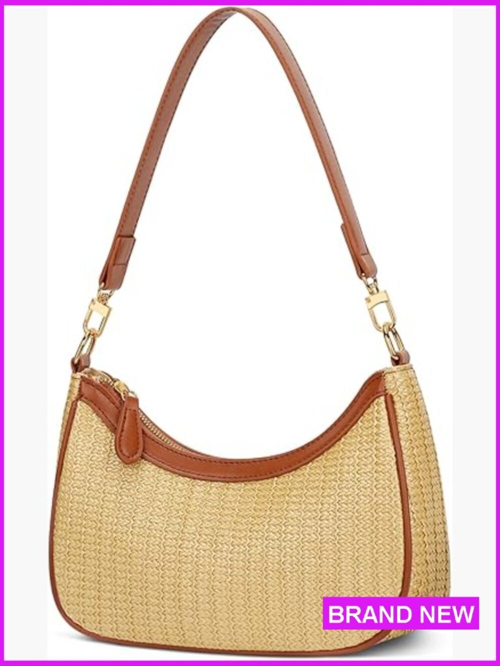 Straw Woven Hobo Bag Shoulder Crossbody Purse with Chain Summer Beach Cute